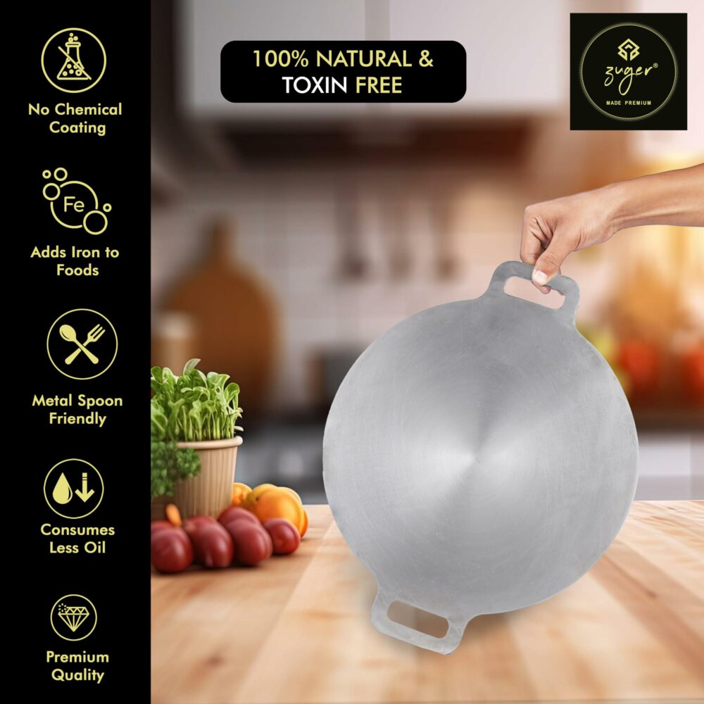 Sanskriti Exports 30 CM Carbon Steel Curved Tawa for Dosa, Chapati, Roti, Omelette - Chef's Choice, Toxin-Free, Heats up Faster, Non-Stick, Last Longer - Image 4