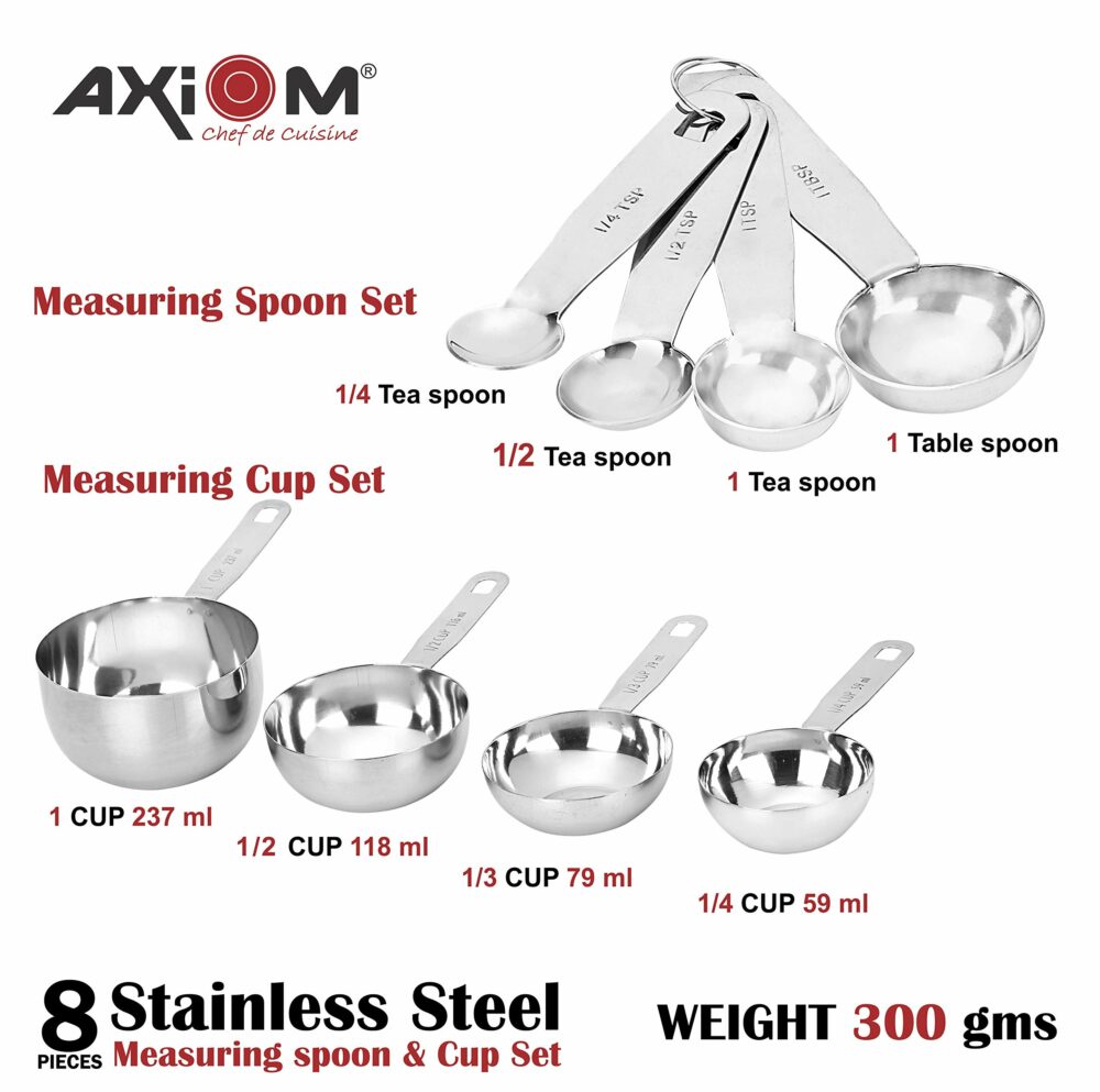 Sanskriti Exports Measuring Set of 8 pcs Stainless_Steel Professional Quality for Baking, Cooking, 4 Stackable Measuring Cups and 4 Stackable Measuring Spoons with Measurement Engraving Handle - Image 4