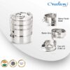 Sanskriti Exports Stainless Steel Lunch Box/Tiffin with Locking Clip, 4-Tier Container, 1500 ml, Hot & Cold Leak-Proof, Compact & Durable, Perfect for Office, School, Picnic and Travel, Silver