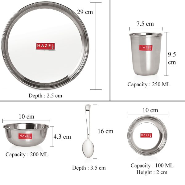 Sanskriti Exports Stainless Steel Dinner Set of 36 Pieces | 6 Plates, 6 Glasses, 12 Serving Bowls, 6 Dessert Plates, 6 Spoons