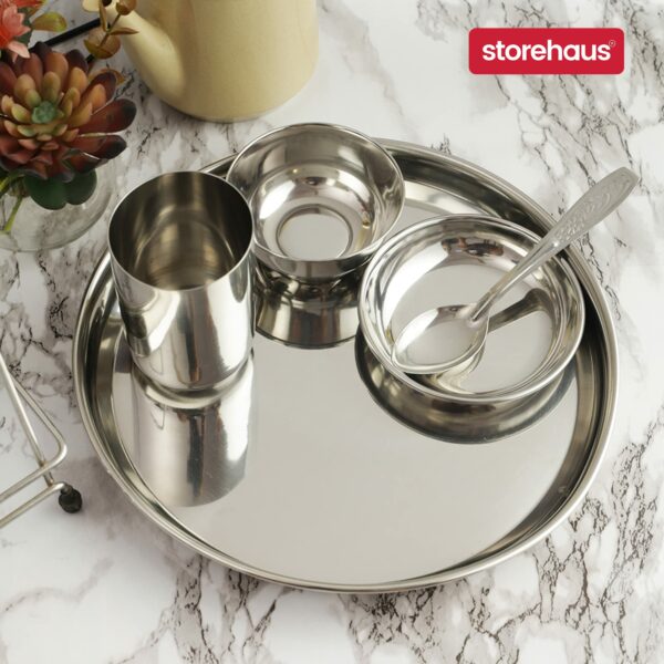 Sanskriti Exports Stainless Steel 3pc Thali Plate(12 inch) Kitchenware Set Ideal for Home, Restaurants and Family Use, Silver