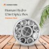 Sanskriti Exports 12-in-1 Stainless Steel Masala Dabba | Spice Box with Partitioned Middle Container & 3 Spoons | See-Through Lid | Masala Dani for Kitchen (22 cm, Silver)