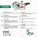 Sanskriti Exports Shine outer lid Stainless steel Pressure cooker 3 litre Induction Compatible - ISI Certified - Image 4