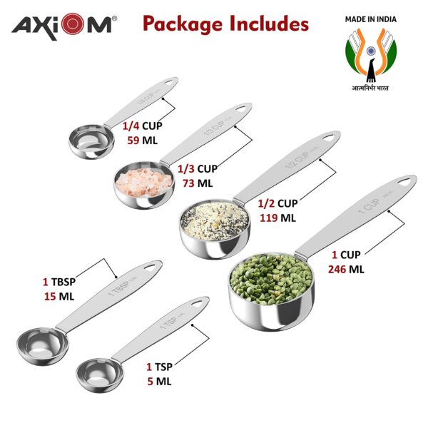 Sanskriti Exports Stainless Steel Measuring Set of 6 pcs. 4 Stackable Measuring Cups and 2 Stackable Measuring Spoons with Measurement Engraving Handle for Baking & Cooking