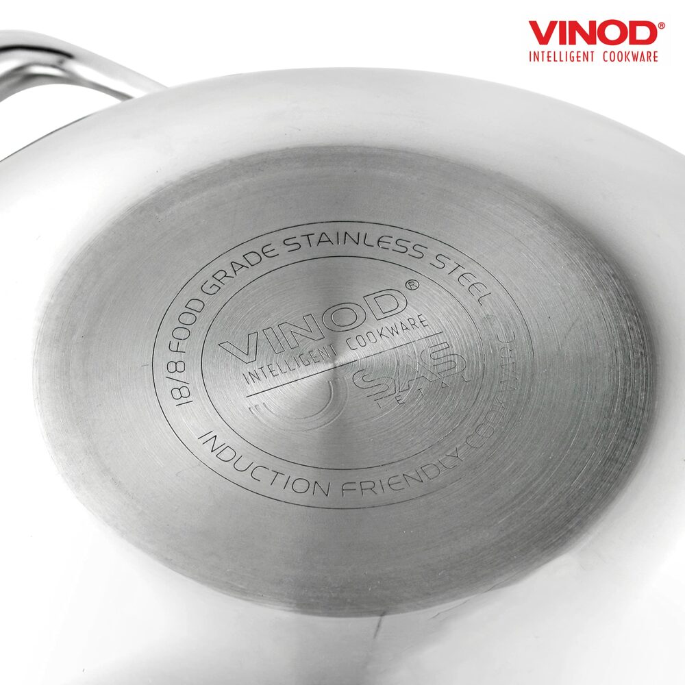 Vinod Platinum Triply Stainless Steel Kadai with lid 2 5 Litre (24 cm Dia) | 2 5mm Thick | 3 Layer Stainless Steel Cookware | 5 Year Warranty | Induction & Gas Base | Heavy Base - Image 5