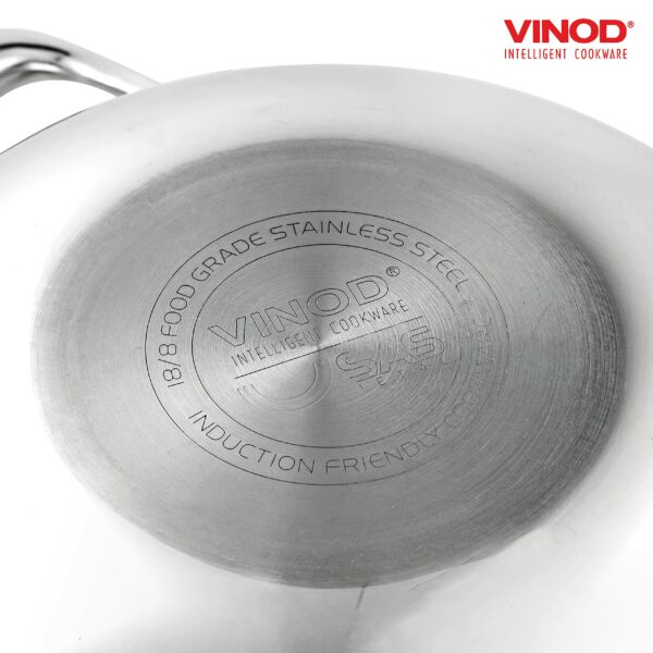 Vinod Platinum Triply Stainless Steel Kadai with lid 2 5 Litre (24 cm Dia) | 2 5mm Thick | 3 Layer Stainless Steel Cookware | 5 Year Warranty | Induction & Gas Base | Heavy Base