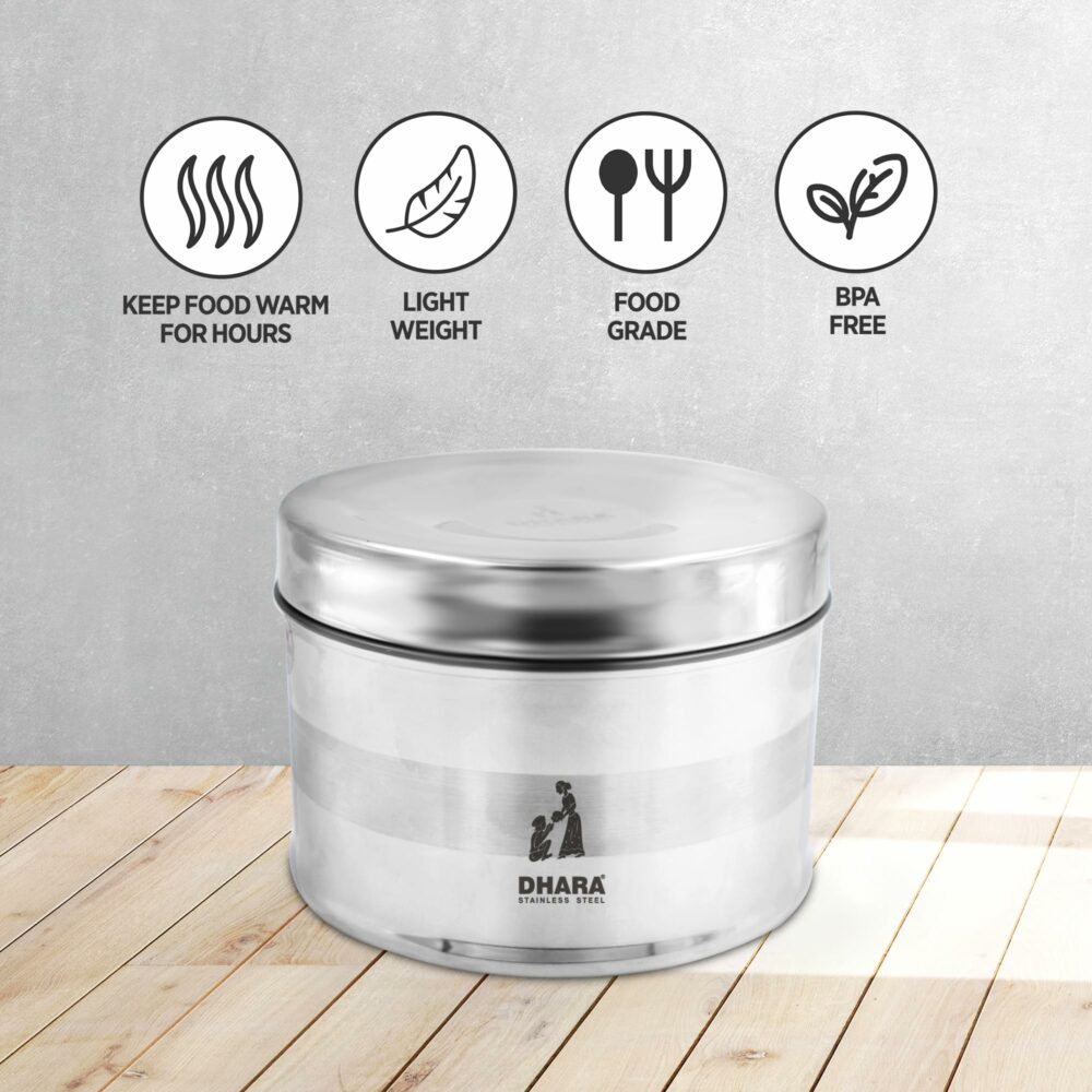 Sanskriti Exports Stainless Steel Double Wall Insulated All Steel Large Lunch Tiffin Box 800ml | Rustproof | Easy to Carry Insulated Stainless Steel Lunch Box Container for School, Office and Travel - Image 2
