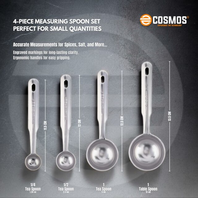 Sanskriti Exports Complete Kitchen Measuring Set: 4 Stainless Steel Cups & 4 Spoons ? Essential Gadgets for Accurate Recipe Preparation Ideal for Baking & Cooking Enthusiasts (Set of 4 Cups & 4 Spoons)