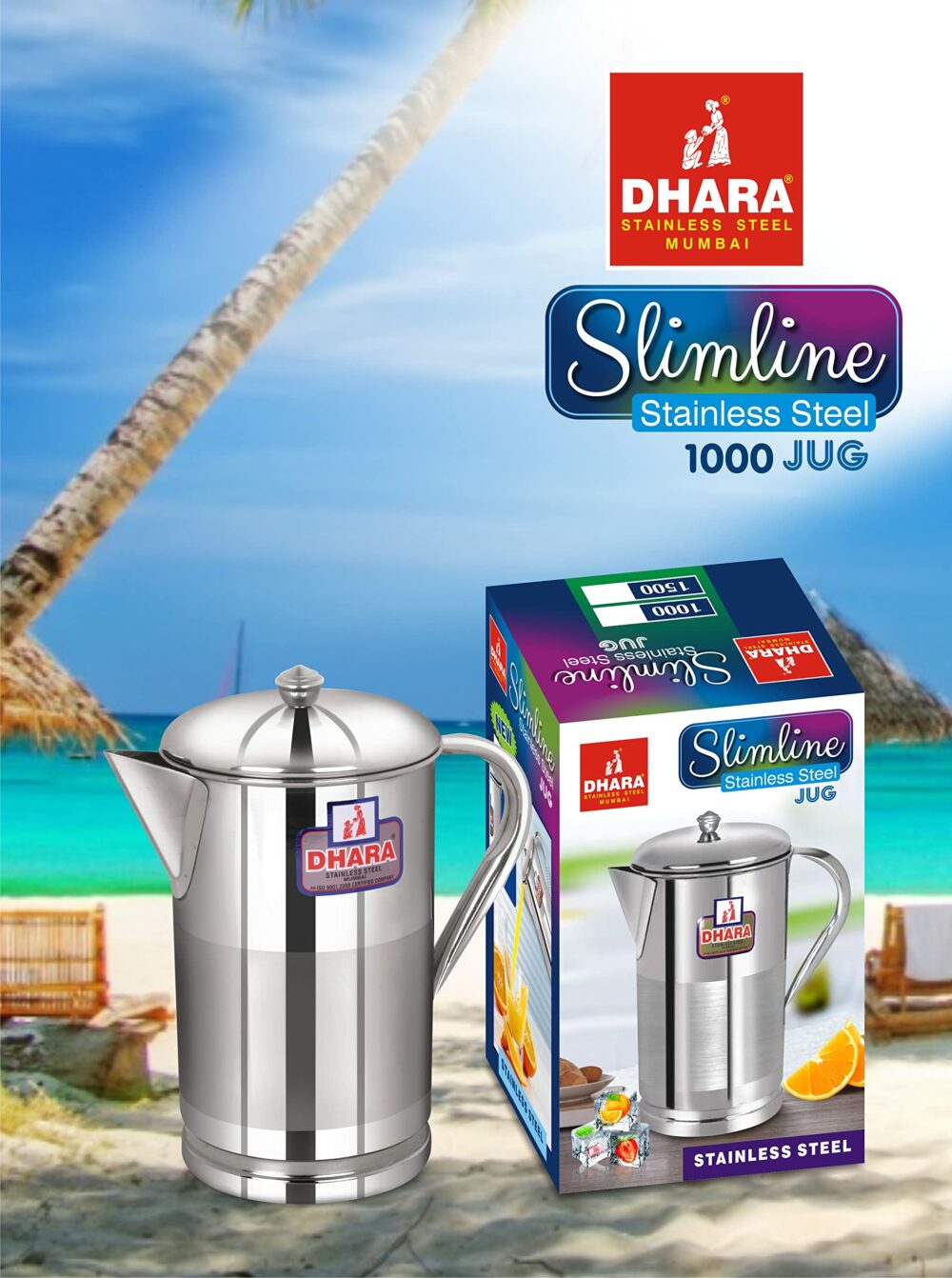 Sanskriti Exports Stainless Steel Slimline Water Pitcher with Lid 1 Liters | Food Grade | Rust Proof | Easy to Pour | Steel Serving Water Jug - Image 6