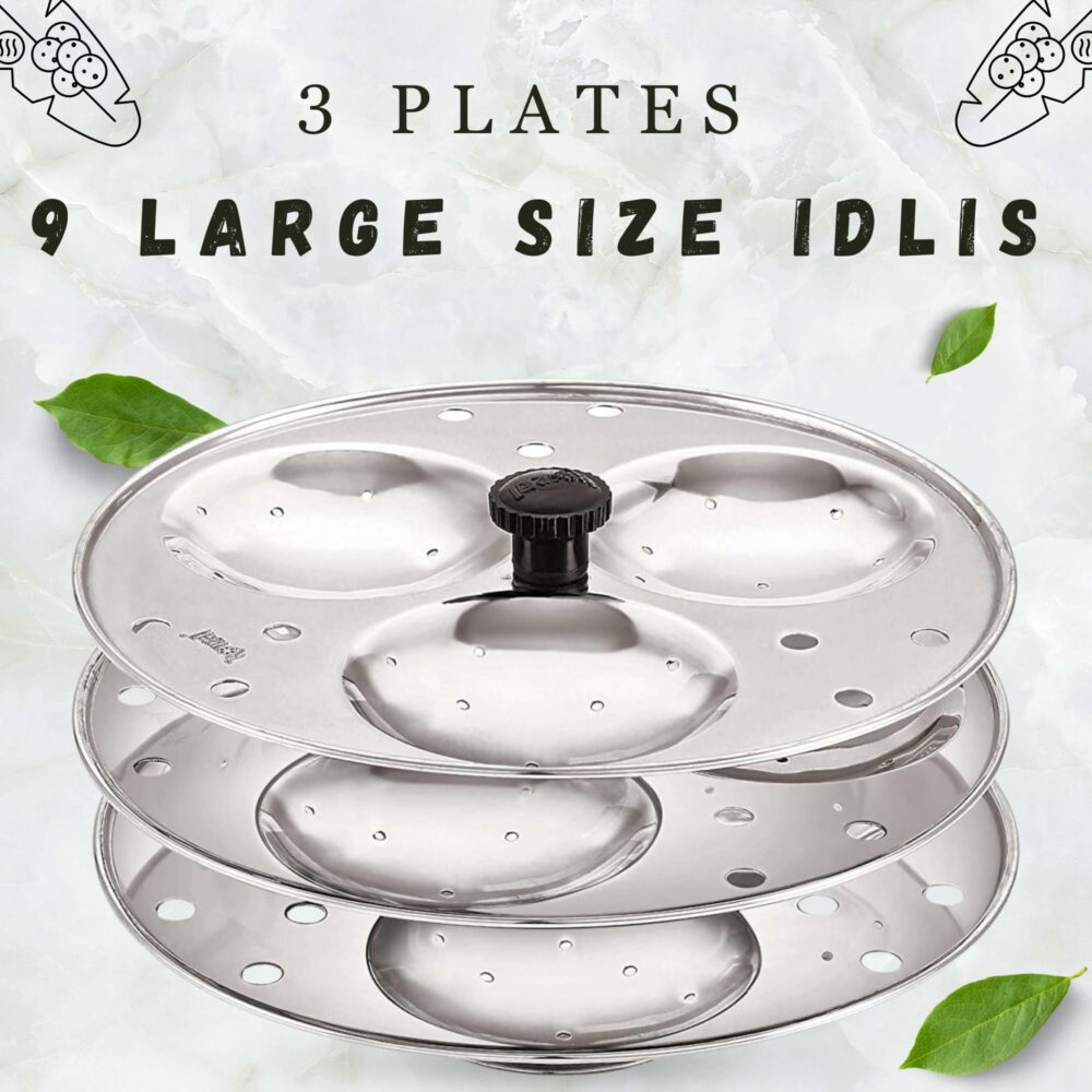 Sanskriti Exports - 3 Plates Stainless Steel Heavy Quality Idli Stand for 3 Liter Cooker | (9 Big Size idli Maker Stand Kitchen Tool 3 Plates, Silver) - Image 3