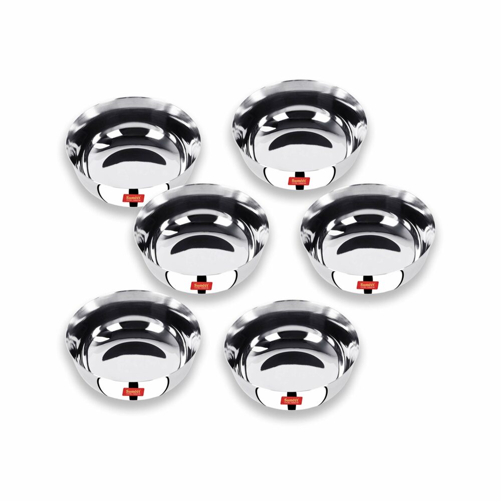 Sanskriti Exports Stainless Steel Solid Bowl - 0.350 liter, Set Of 6, Silver - Image 5