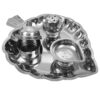 Handcrafted Stainless Steel Thali Set with Kumkum Plate, Silver Finish for Pooja and Worship