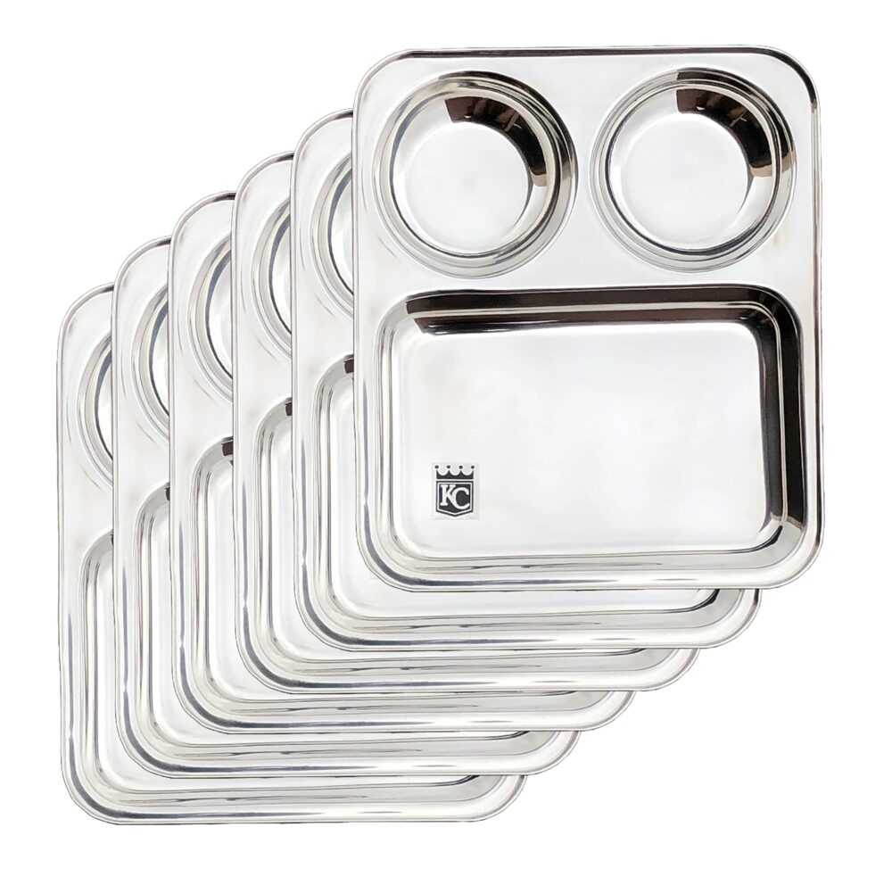 Sanskriti Exports Stainless Steel Partition Plate 3 in1 | Bhojan Thali | Snacks Plate | Dinner Plate Set of 4 - Image 4