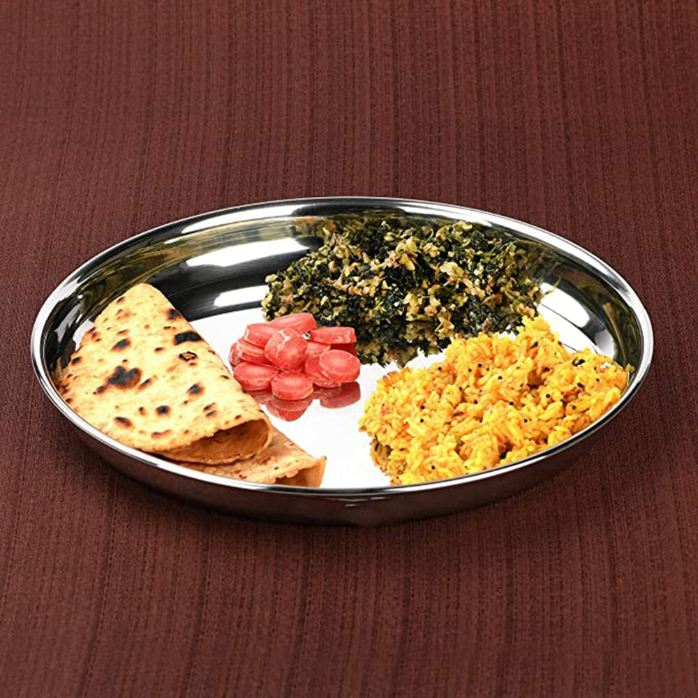 Next Future Stainless Steel Breakfast/Lunch/Dinner Plate Set of 6 with High Shiny Polish (Heavy Gauge) Medium Size Round Sanskriti Exports Thali - Diameter: 9 Inches/ 23 cms - Image 3