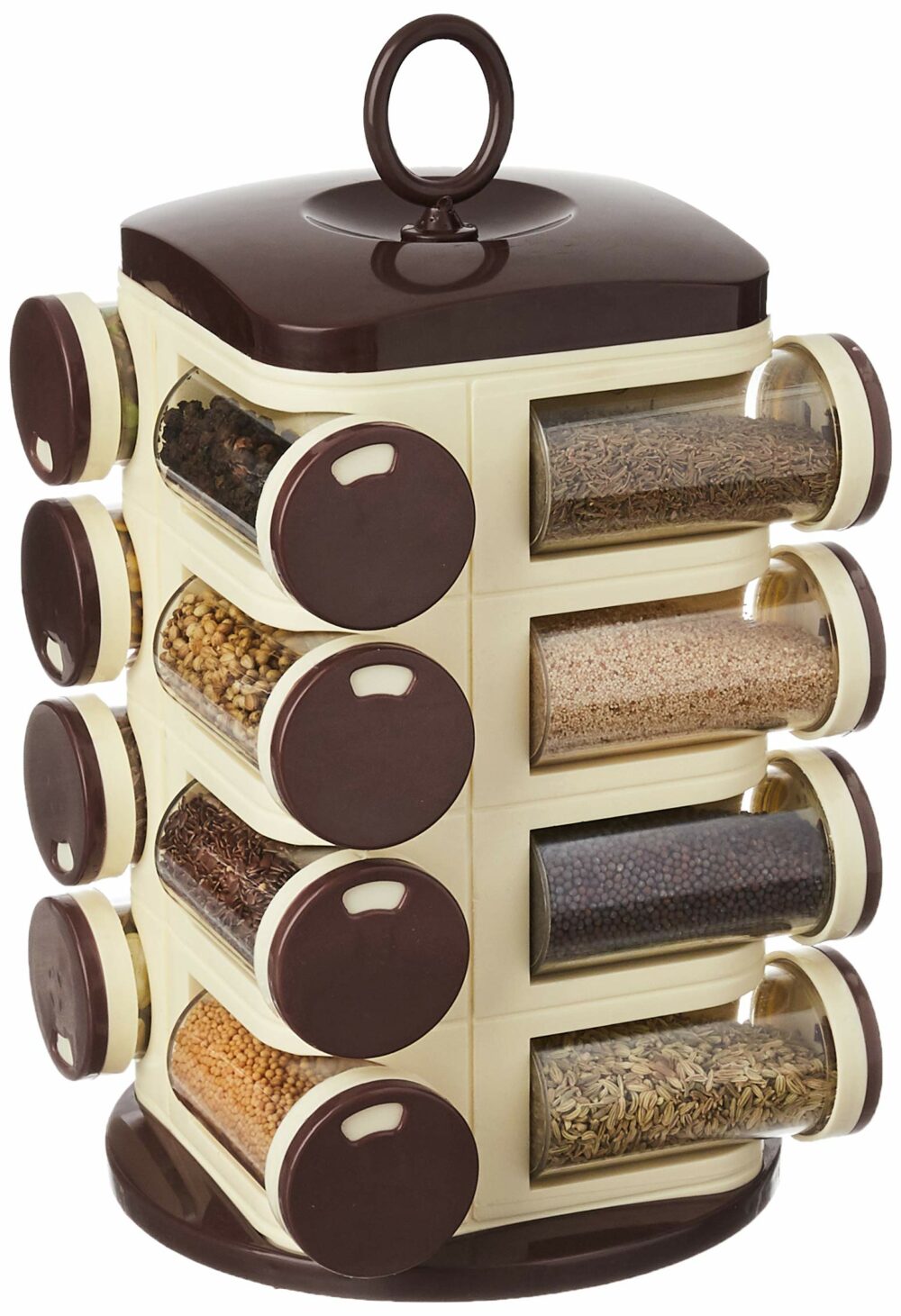 Sanskriti Exports - Plastic Revolving Spice Rack Set of 16 Pieces, (Dark Brown, Standard Size) - Image 4