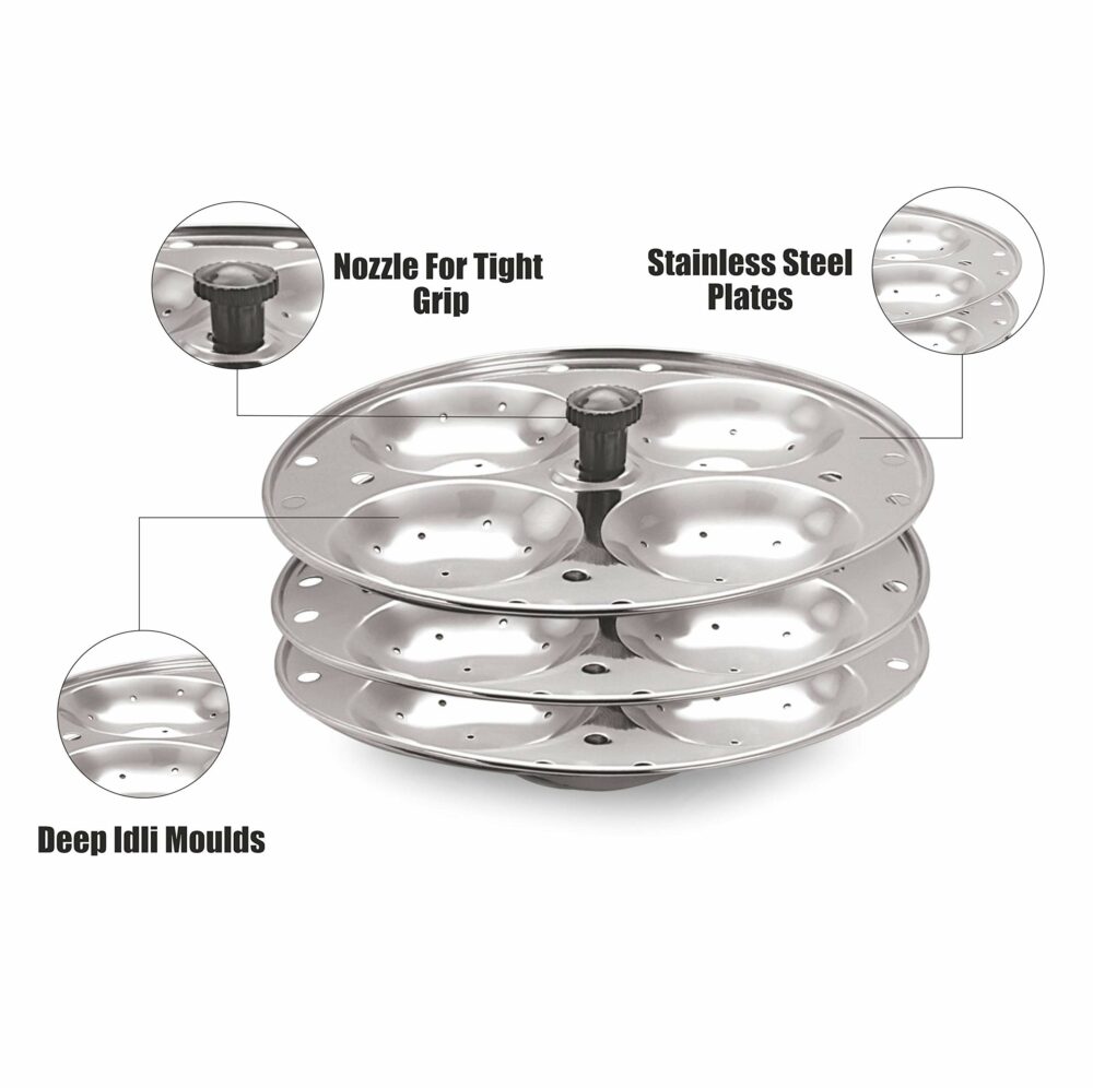 Sanskriti Exports 3 Plates Stainless Steel Heavy Quality Idli Stand/Idli Maker Makes 12 Large Size Idlis at Once. - Image 3