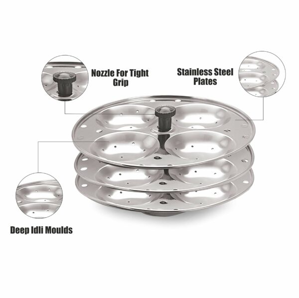 Sanskriti Exports 3 Plates Stainless Steel Heavy Quality Idli Stand/Idli Maker Makes 12 Large Size Idlis at Once.