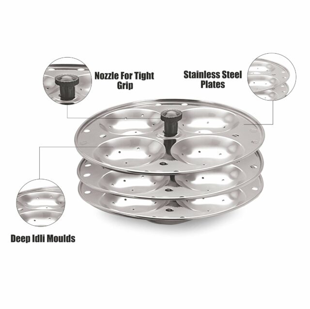 Sanskriti Exports 3 Plates Stainless Steel Heavy Quality Idli Stand/Idli Maker Makes 12 Large Size Idlis at Once.