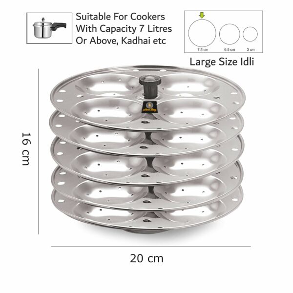 Sanskriti Exports 5 Plates Stainless Steel Heavy Quality Idli Stand/Idli Maker Makes 20 Large Size Idlis at Once - Image 5