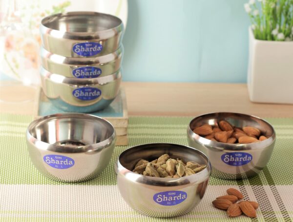 Sanskriti Exports Stainless Steel Bowl 150 ml Each for Halwa, Curry, Dal, Dessert, Soup, Vegetable Serving Katori Set, Apple Bowls, Wati, Vati, Rim Curved Design - Set of 6