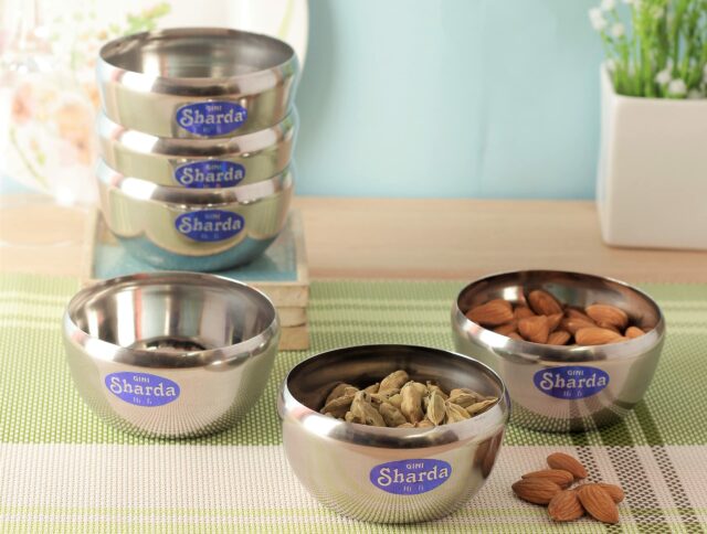 Sanskriti Exports Stainless Steel Bowl 150 ml Each for Halwa, Curry, Dal, Dessert, Soup, Vegetable Serving Katori Set, Apple Bowls, Wati, Vati, Rim Curved Design - Set of 6