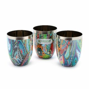 Stainless Steel - Mystic Color Glass | for Home, Office & Restaurant Drinkware, Serving for Tea, Coffee, Lassi, Chaas, Water, Juice & Lemonade Pack of 3 (300ml Each)