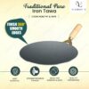 Sanskriti Exports Pure Iron Tawa with Unique Smooth Edges - First Time in India, Metal Spoon Friendly Dishwasher Safe, Strong Riveted Wooden Handle Perfect for Roti & Chapati - 9.5 Inch