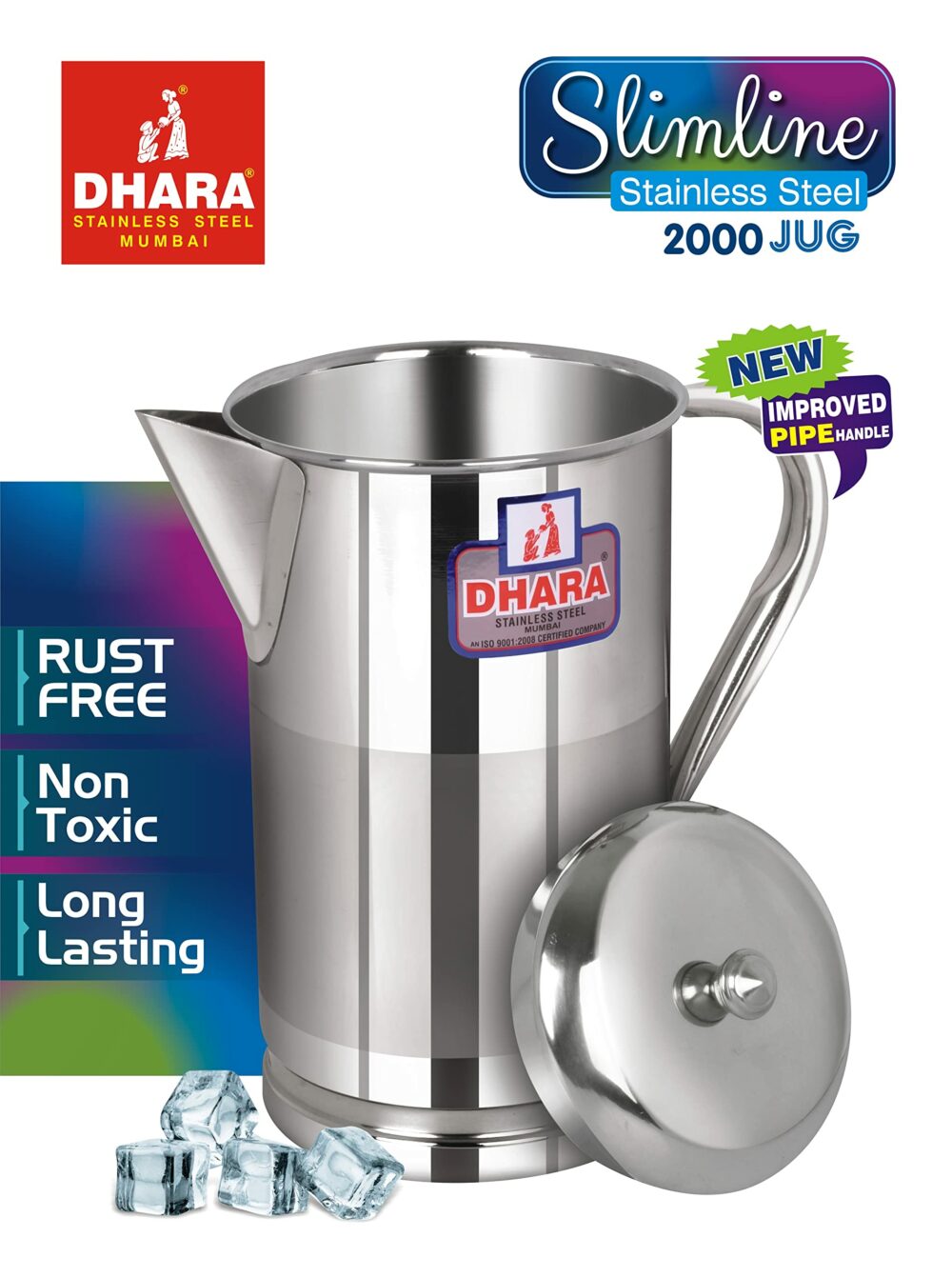 Sanskriti Exports Stainless Steel Slimline Water Pitcher with Lid 2 Liters | Food Grade| Rust Proof | Streamlined Handle| Easy to Carry and Pouring | Strong and Sturdy | Steel Serving Water Jug for Dinning Table - Image 5
