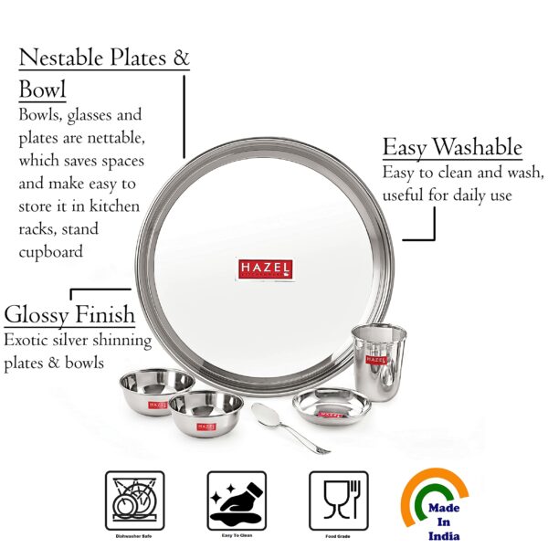Sanskriti Exports Stainless Steel Dinner Set of 36 Pieces | 6 Plates, 6 Glasses, 12 Serving Bowls, 6 Dessert Plates, 6 Spoons