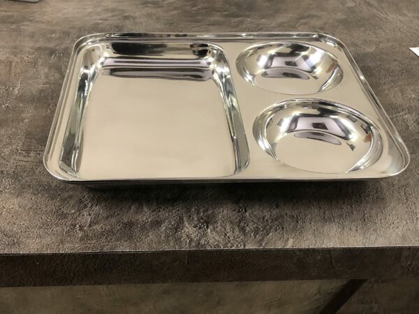 Sanskriti Exports Stainless Steel Partition Plate 3 in1 | Bhojan Thali | Snacks Plate | Dinner Plate Set of 4