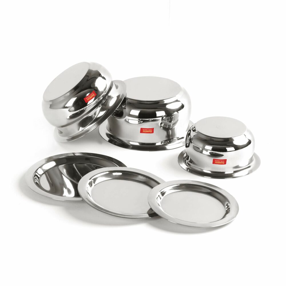 Sanskriti Exports Stainless Steel Belly Shape 3 Pc Tope/Cookware/Pot Set with Lid 380ML, 500ML, 780ML, (Silver) - Image 5