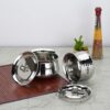 Sanskriti Exports Stainless Steel Handcrafted Hammered Texture Handi Set with Lid for Kitchen, Set of 2, 460ml & 650ml, Silver