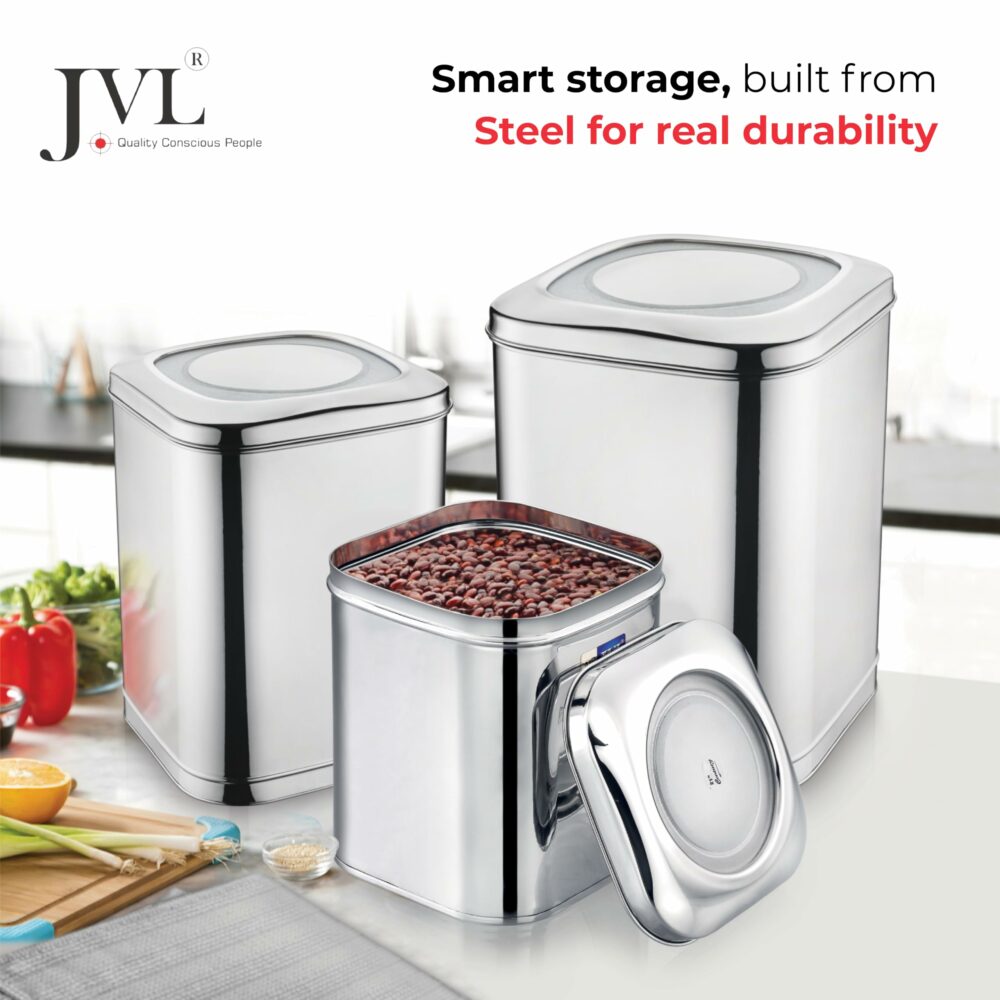 Sanskriti Exports Stainless Steel Kitchen Storage Square Tin with See-Through Lid ? Durable Food Storage Container for Spices, Snacks, Tea, and Dry Ingredients (5.0 Litres) - Image 5
