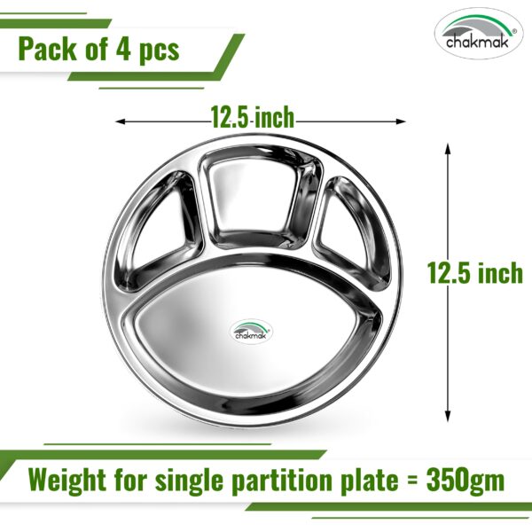 Sanskriti Exports 4 in 1 Stainless Steel Bhojan Thali Round, Compartment Divided Dinner Plate, Silver(12.5 Inch) Set of 4