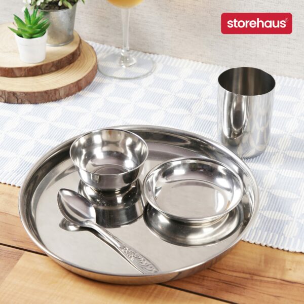 Sanskriti Exports Stainless Steel 3pc Thali Plate(12 inch) Kitchenware Set Ideal for Home, Restaurants and Family Use, Silver