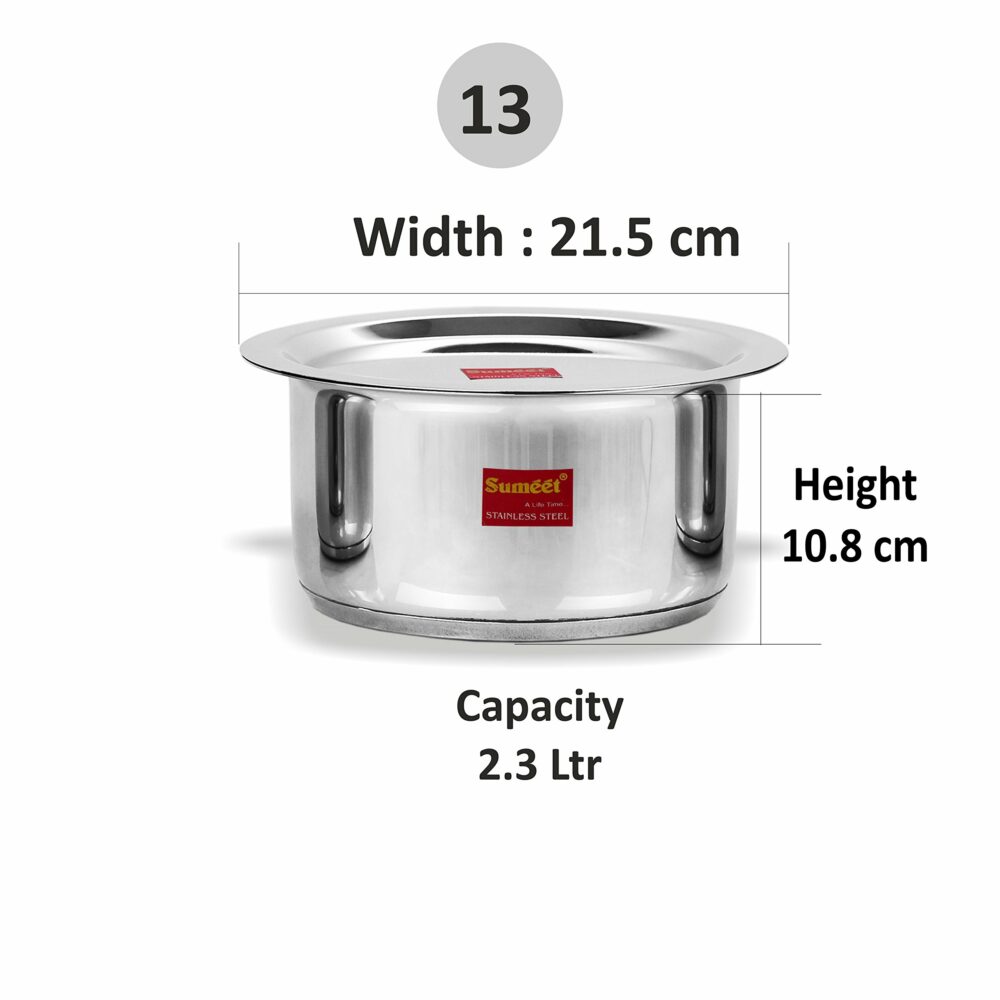 Sanskriti Exports Stainless Steel Induction Bottom(Encapsulated Bottom)Induction&Gas Stove Friendly Container/Tope/Cookware With Lid Size No 13(2 3 Liter) - Image 5