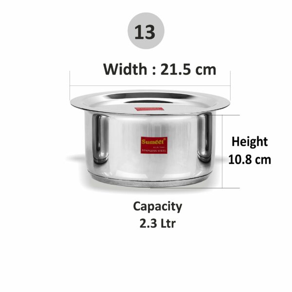 Sanskriti Exports Stainless Steel Induction Bottom(Encapsulated Bottom)Induction&Gas Stove Friendly Container/Tope/Cookware With Lid Size No 13(2 3 Liter)