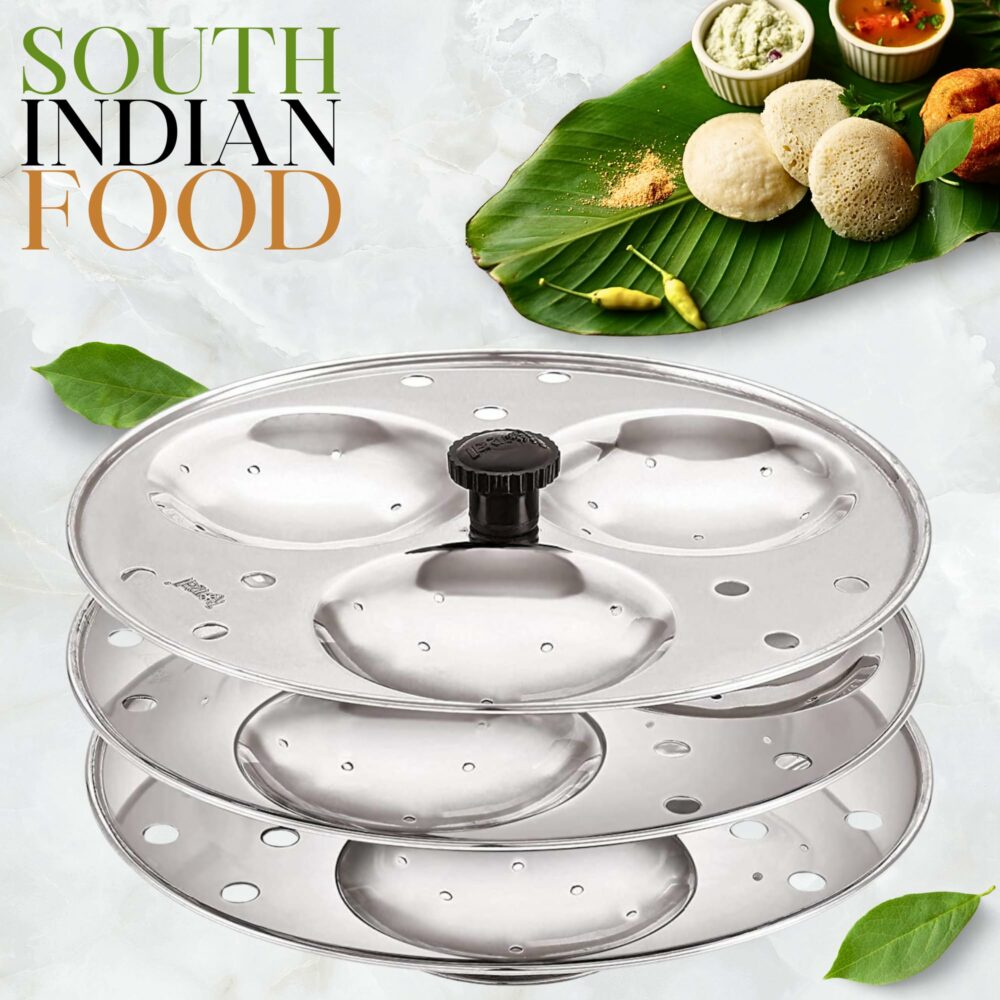 Sanskriti Exports - 3 Plates Stainless Steel Heavy Quality Idli Stand for 3 Liter Cooker | (9 Big Size idli Maker Stand Kitchen Tool 3 Plates, Silver) - Image 2