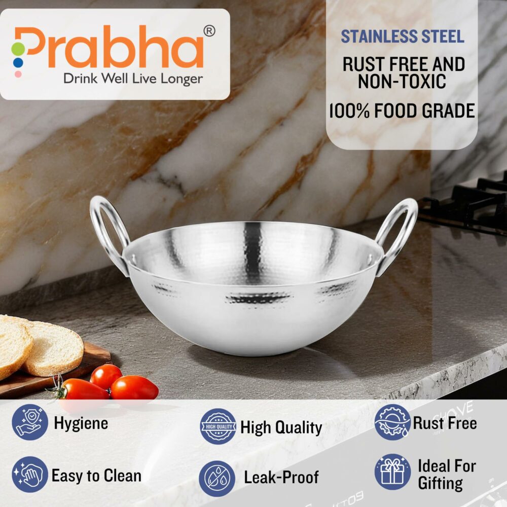 Sanskriti Exports kadhai Steel Stainless 0 5 Litre | Round Bottom Kadai for Cooking | Gauge Hammered Kadai for Frying | Kadhai for Deep Frying |kadhai with Handle |Compatible Gas Stove - Image 4