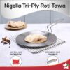Wonderchef Nigella Tri-Ply 26 cm Roti Tawa | Non-Stick Tawa | 4mm Thickness | Induction Base | Compatible with All cooktops | Riveted Cool-Touch Handle | 10 Year Warranty, Stainless Steel, Silver