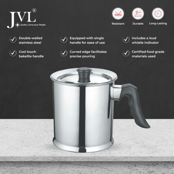 Sanskriti Exports Stainless Steel Double Wall Milk Boiler Storage with Single Bakelite Handle (1.5 Litre)