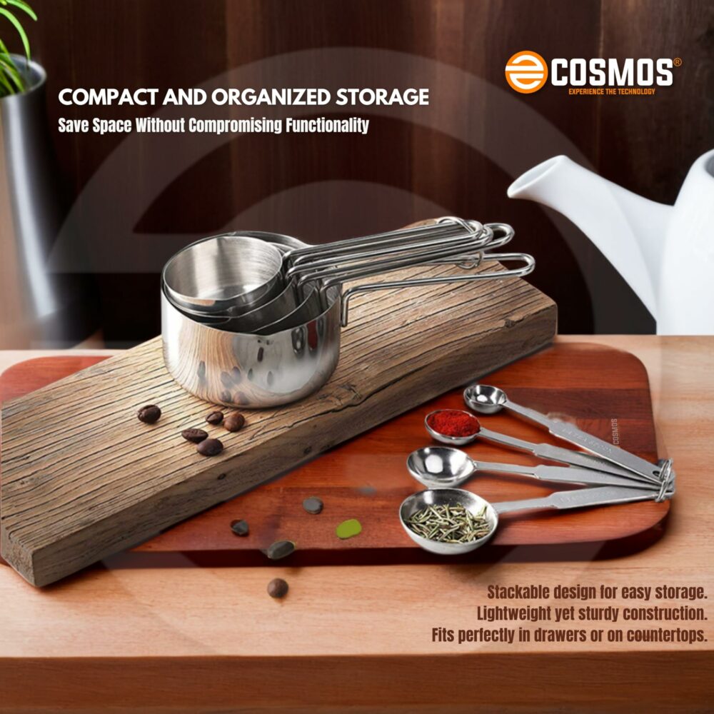 Sanskriti Exports Complete Kitchen Measuring Set: 4 Stainless Steel Cups & 4 Spoons ? Essential Gadgets for Accurate Recipe Preparation Ideal for Baking & Cooking Enthusiasts (Set of 4 Cups & 4 Spoons) - Image 3