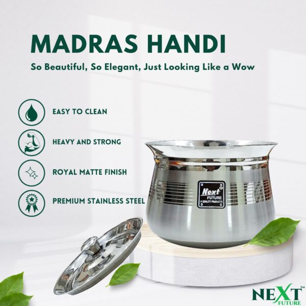 Sanskriti Exports - 1000ml, Heavy Gauge Dahi/Curd/Milk Pot Stainless Steel Handi Utensils, Highly Polished Cookware & Serveware Handi for Kitchen with Lid & Knob - Image 3