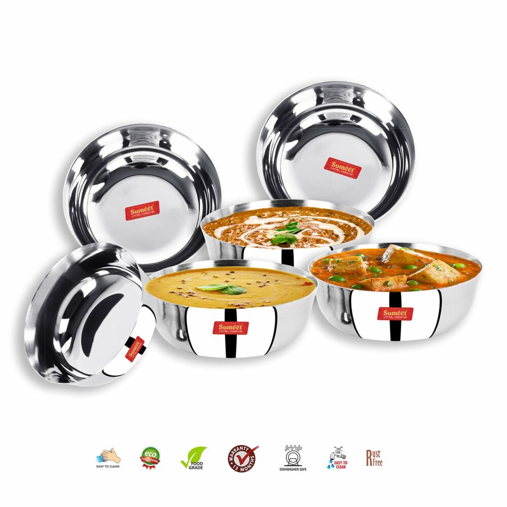 Sanskriti Exports Stainless Steel Solid Bowl - 0.350 liter, Set Of 6, Silver - Image 2