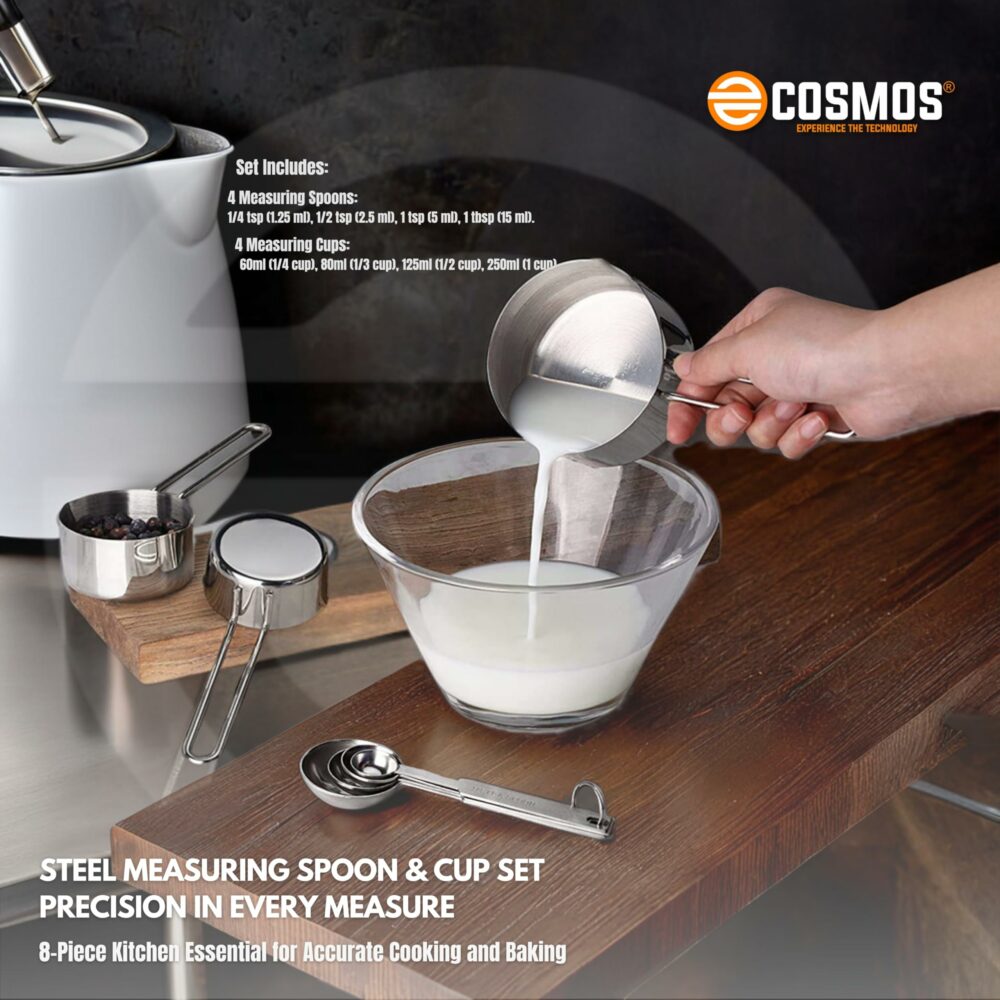 Sanskriti Exports Complete Kitchen Measuring Set: 4 Stainless Steel Cups & 4 Spoons ? Essential Gadgets for Accurate Recipe Preparation Ideal for Baking & Cooking Enthusiasts (Set of 4 Cups & 4 Spoons) - Image 2