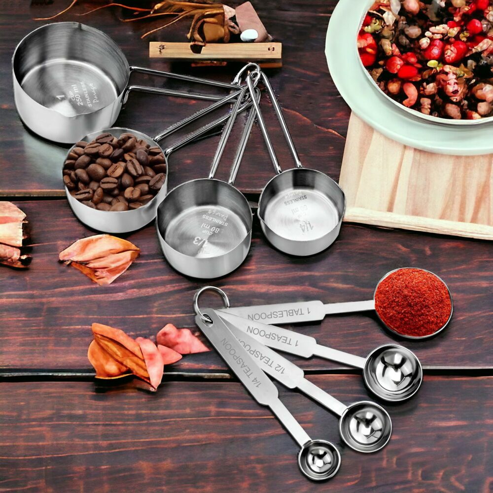 Sanskriti Exports Stainless Steel Measuring Cups & Spoon Combo for Dry or Liquid/Kitchen Gadgets/Cooking & Baking/Stackable Professional Measuring Cup Set with Measurement Handles (WH,Set of 4 Cups & 4 Spoons) - Image 5