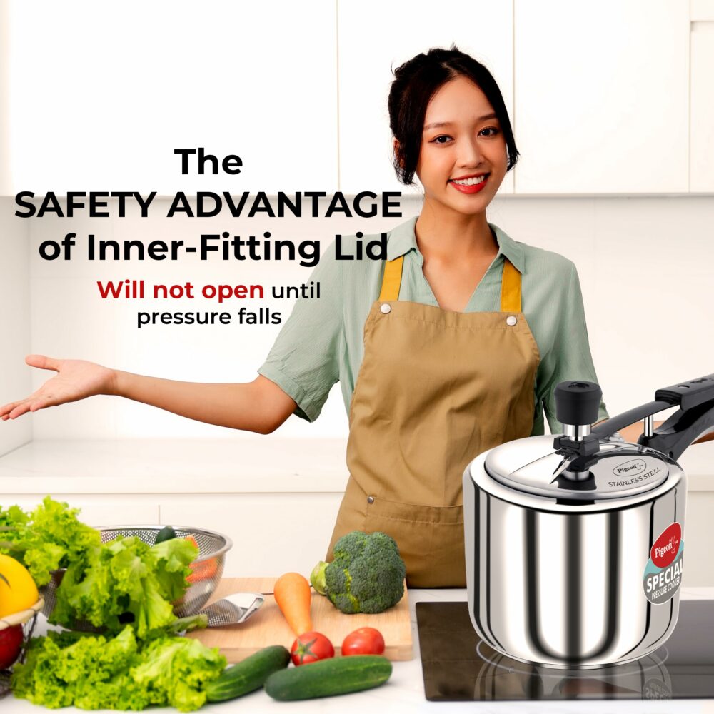 Pigeon by Stovekraft 3 Litre Special Stainless Steel Inner Lid Induction Base Pressure Cooker (Silver) BIS Certified - Image 5
