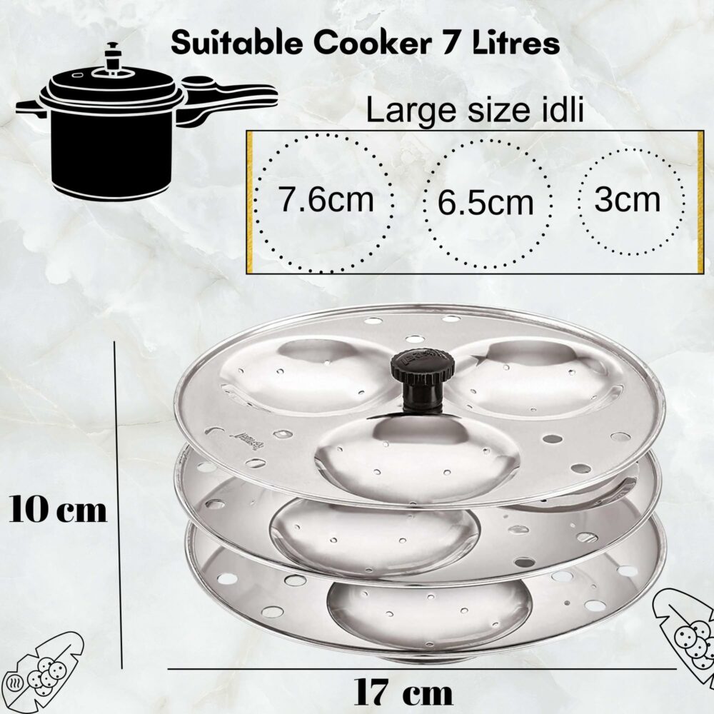 Sanskriti Exports - 3 Plates Stainless Steel Heavy Quality Idli Stand for 3 Liter Cooker | (9 Big Size idli Maker Stand Kitchen Tool 3 Plates, Silver) - Image 4