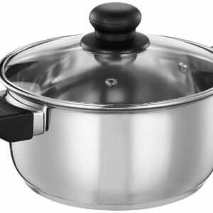 Sanskriti Exports Stainless Steel Induction Bottom Dutch Oven with Glass Lid (20cm, 3 litres)
