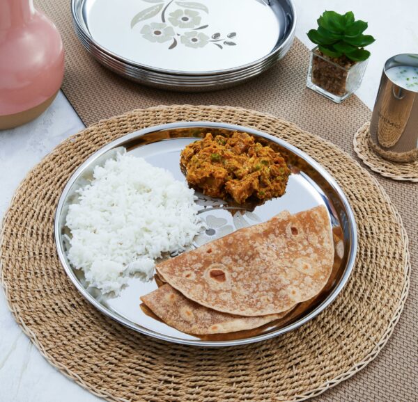 Sanskriti Exports Plate Set | Stainless Steel | Set of 6 | 12 Inches - Image 3